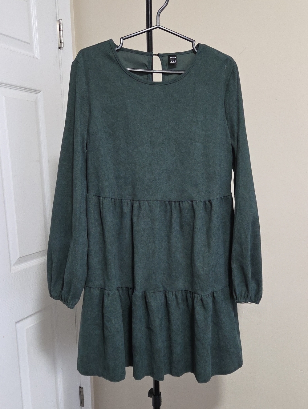 SHEIN Dark Green Long Sleeve Tiered Mini Dress